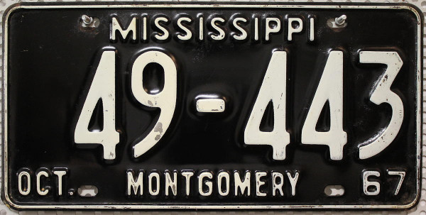 MISSISSIPPI 1967 Oldtimer-Nummernschild # 49-443