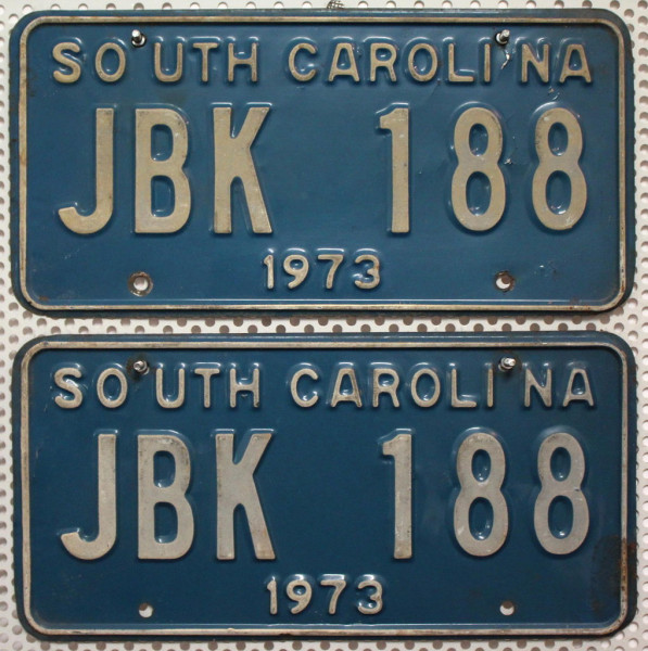 SOUTH CAROLINA 1973 Oldtimer Schilder PAAR - USA Nummernschilder # JBK188