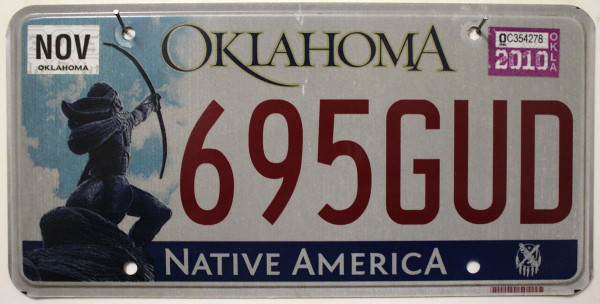 OKLAHOMA Native America - Nummernschild # 695GUD =