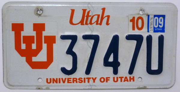 UTAH University of Utah - Nummernschild # 3747U =