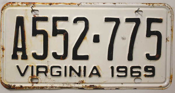 VIRGINIA 1969 Oldtimer-Nummernschild # A552775
