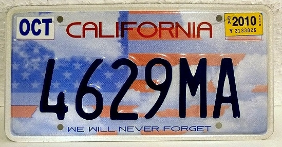 CALIFORNIA We Will Never Forget - Nummernschild # 4629MA =