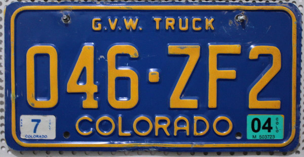 COLORADO gvw Truck - Nummernschild # 046ZF2 =