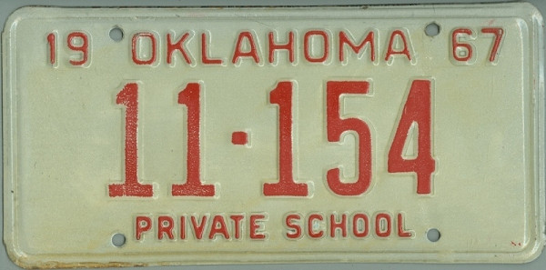 OKLAHOMA 1967 Private School - Nummernschild # 11154 ...