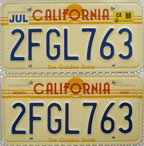 CALIFORNIA Schilder PAAR - Zwei USA Nummernschilder # 2FGL763