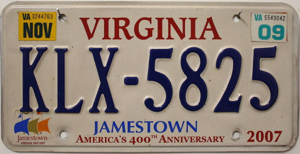 VIRGINIA Jamestown 1607 2007 - Nummernschild # KLX5825 =
