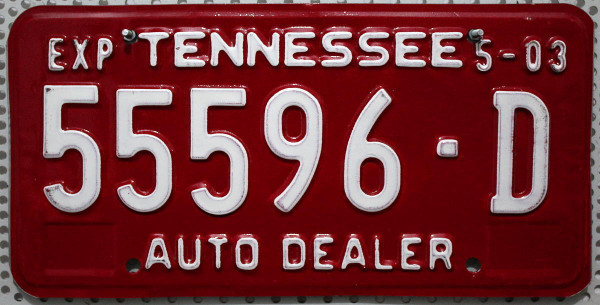 TENNESSEE Auto Dealer - Nummernschild # 55596-D