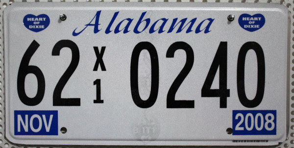 ALABAMA (Blaues Herz Motiv) - Nummernschild # 62.0240