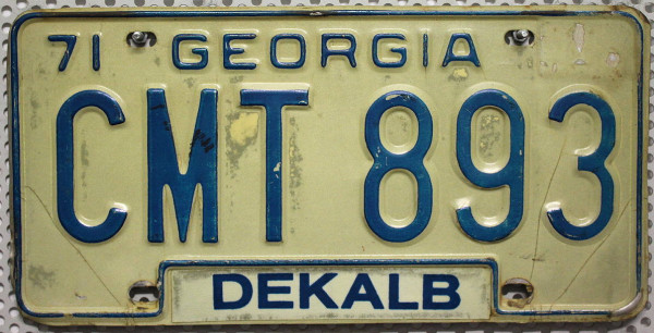 GEORGIA 1971 Nummernschild # CMT893 ...
