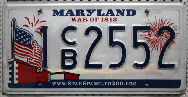 MARYLAND War of 1812 - Nummernschild # 1CB2552 ...