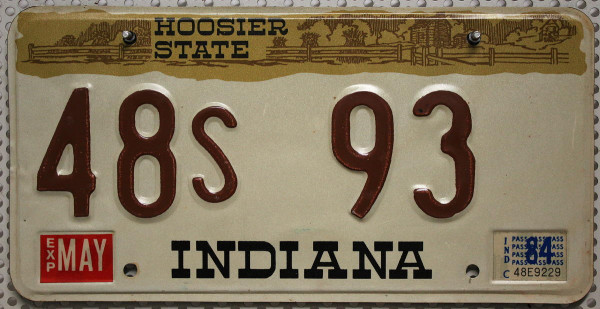 INDIANA Hoosier State - Nummernschild # 48S93 =