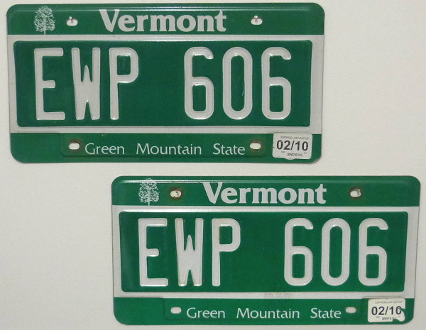 VERMONT Schilder PAAR - Zwei USA Nummernschilder # EWP606