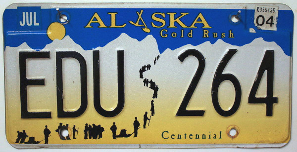 ALASKA Goldrush Centennial - Nummernschild # EDU264 =