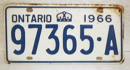 ONTARIO 1966 Oldtimer - Nummernschild / KANADA Kennzeichen # 97365A ...