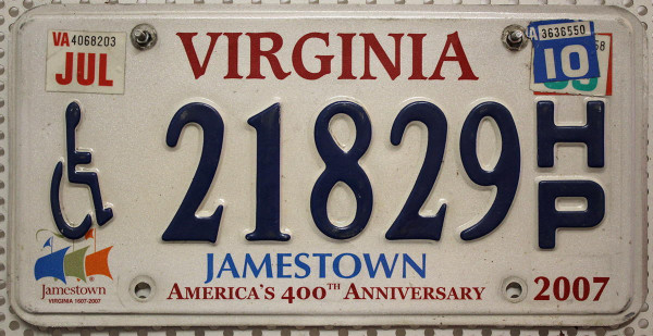 VIRGINIA Handicapped Person (HP) - Nummernschild # 21829