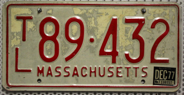 MASSACHUSETTS 1977 Oldtimer - Nummernschild # TL89432 =