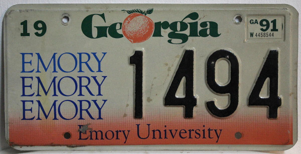 GEORGIA Emory University - Nummernschild # 1494 =