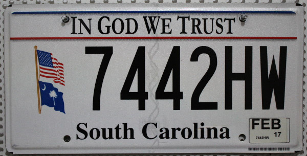 SOUTH CAROLINA In God We Trust - Nummernschild # 7442HW =