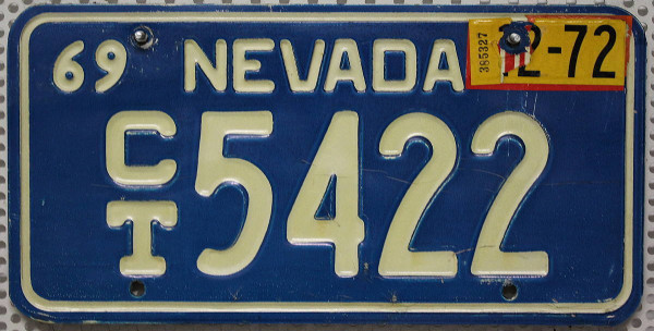 NEVADA 1969 1972 Oldtimer Nummernschild # CT5422