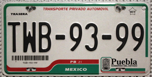 PUEBLA - Mexiko Nummernschild # TWB9399
