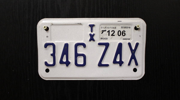 Motorradschild TEXAS (TX) Nummernschild # 346Z4X =