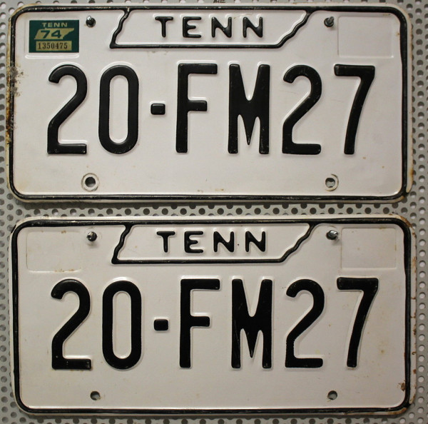 TENNESSEE 1974 Oldtimer Nummernschilder PAAR # 20-FM27