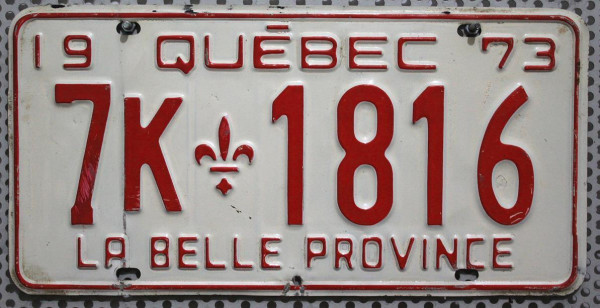 QUÉBEC La Belle Province 73 - Nummernschild # 7K1816