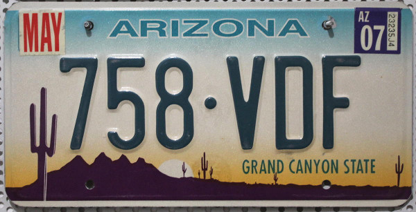 ARIZONA Grand Canyon State - Nummernschild # 758VDF =